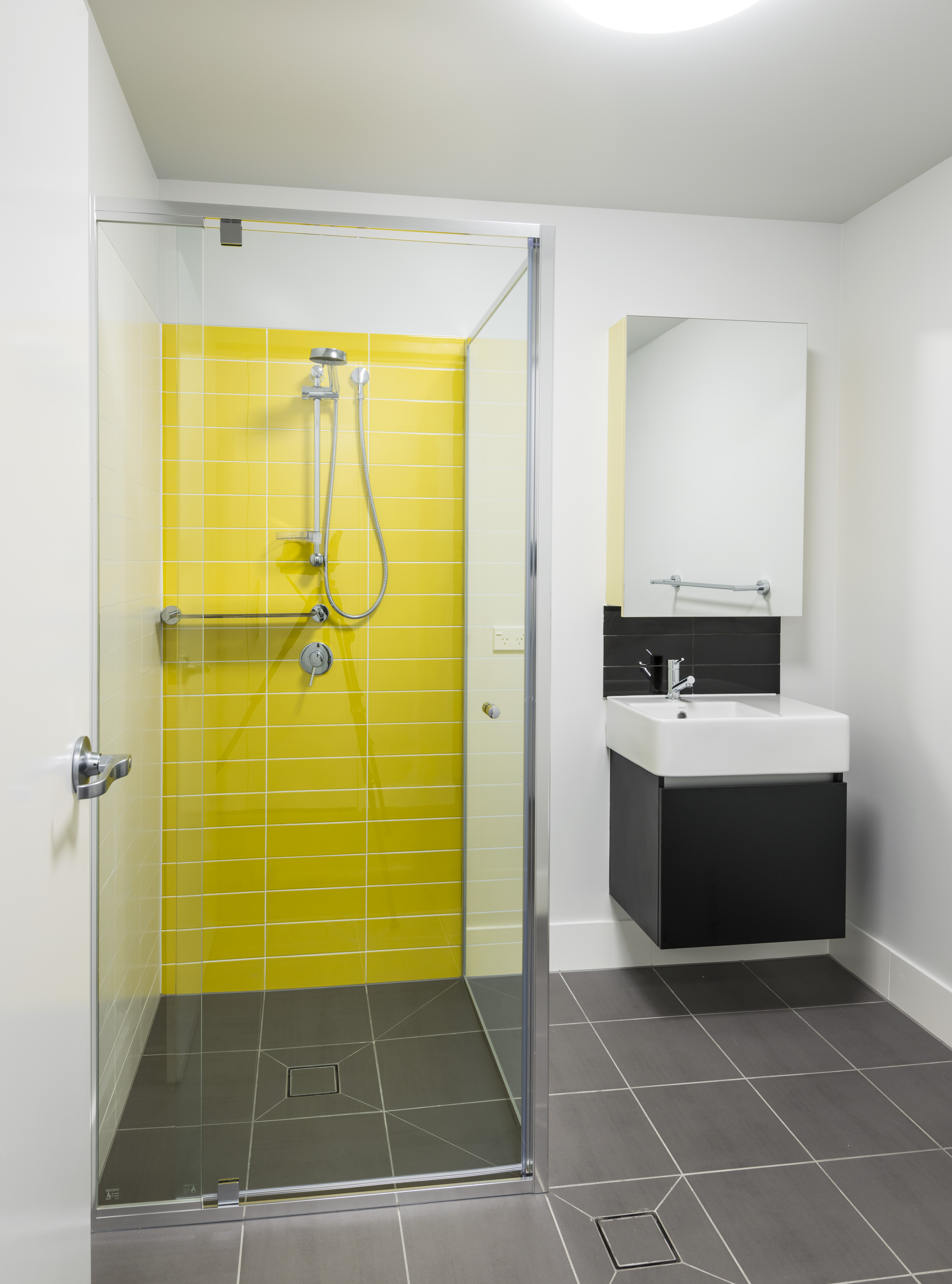 An accessible shower with no steps